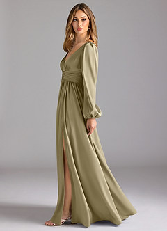 Azazie Norah Bridesmaid Dresses Moss Green A-Line Stretch Satin Dress image4
