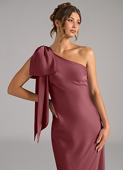 Azazie Capri Bridesmaid Dresses Desert Rose Mermaid One Shoulder Stretch Satin Dress image5