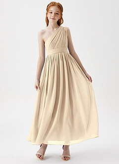 Azazie Anissa Junior Champagne A-Line Pleated Chiffon Dress image1