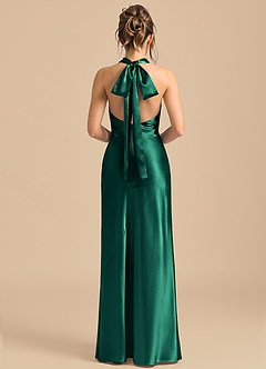 Azazie Velli Robes de demoiselle d'honneur Robe Fourreau en Satiné métallisé Col Haut émeraude image5