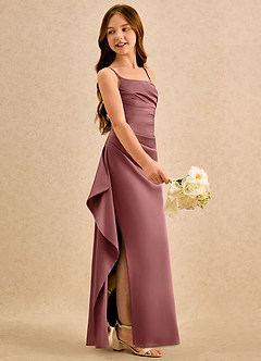 Azazie Cannoli Girls Formal Vestidos de florista Vestido Ametista de Cetim elástico de Linha A com Plissado image5