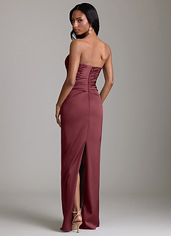 Azazie Sonora Vestidos de damas de honor Vestido de Merlot de Satén Elástico de Corte Recto con Sin tirantes image7