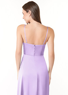 Azazie Halsey Final Sale Lilac A-Line Side Slit Stretch Satin Dress image3