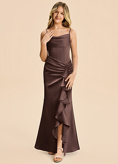 Azazie Rosalia Junior Ganache Sheath Pleated Stretch Satin Dress image5