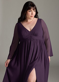 Azazie Teton Maternity Bridesmaid Dresses A-Line Long Sleeve Chiffon Floor-Length Dress image12