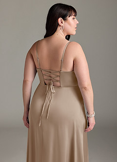 Azazie Marchella Brudtärnklänningar Klänning av A-Line i Stretch Satin Korsett Taupe image12