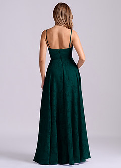 Azazie Elle Final Sale Pine A-Line Pleated Floral Burnout Dress image2