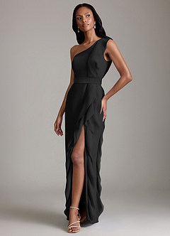 Azazie Venita Brudtärnklänningar Klä av Tubklänning i Chiffong Rynkad Svart image6