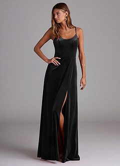 Azazie Moira Bridesmaid Dresses Black A-Line with Pockets Velvet Dress image4