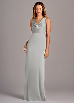 Azazie Wrenlee Bridesmaid Dresses Silver A-Line Stretch Satin Dress image1