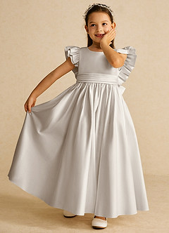 Azazie Piglette Blumenmädchenkleider A-Linie Schleifen Matte Satin Kleid Frost image6