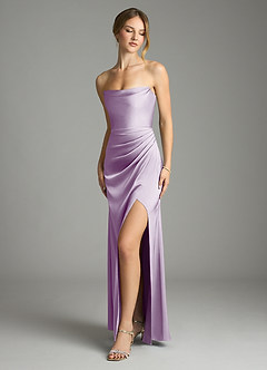 Azazie Leonis Bridesmaid Dresses Frosted Lilac Mermaid Pleated Stretch Satin Convertible Dress image1