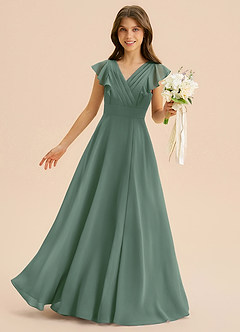 Azazie Anysa Junior Robe Trapèze en Mousseline de soie Rayé Eucalyptus image1