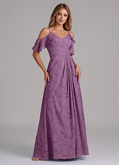 Azazie Dakota Bridesmaid Dresses Wisteria A-Line Off the Shoulder Floral Burnout Dress image4