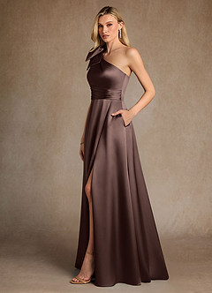 Azazie Easton Mother of the Bride Dresses Ganache A-Line One Shoulder Stretch Satin Dress image3