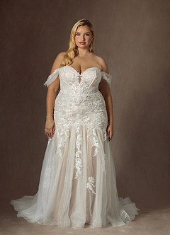 Azazie Leilani Wedding Dresses Diamond White Champagne Mermaid Sequins Tulle Dress image12