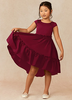 Azazie Lee Flower Girl Dresses Burgundy A-Line Bow Stretch Satin Dress image1