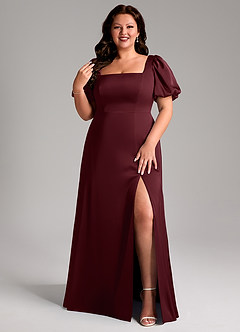 Azazie Fyona Robes de demoiselle d'honneur Robe Trapèze en Satin extensible Plissée Cabernet image8