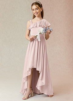 Azazie Mango Junior Blushing Pink A-Line Ruched Chiffon Dress image2