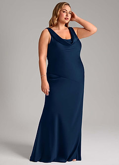 Azazie Rylina Bridesmaid Dresses Dark Navy Mermaid Stretch Satin Dress image4