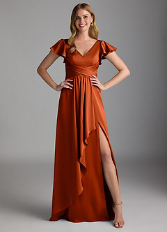 Azazie Omari Robes de demoiselle d'honneur Robe Trapèze en Satin extensible Paprika image6
