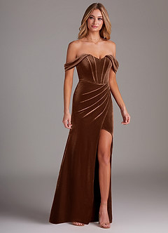 Azazie Jas Bridesmaid Dresses Umber Sheath Off-The-Shoulder Corset Velvet Convertible Dress image4