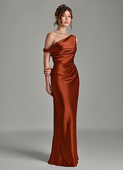 Azazie Emerson Bridesmaid Dresses Auburn Mermaid Off the Shoulder Metallic Satin Dress image5