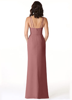 Azazie Leo Bridesmaid Dresses Desert Rose Mermaid V-Neck Pleated Chiffon Dress image2