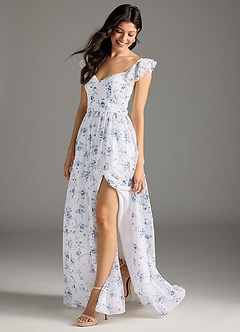 Azazie Nalin Brautjungfernkleider A-Linie Gestreift Chiffon Kleid Blaues Cottage Blumen image4