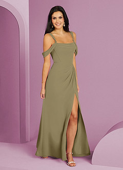 Barbie ♥ Azazie Brautjungfernkleider A-Linie Schulterfrei Chiffon Kleid Moosgrün image3