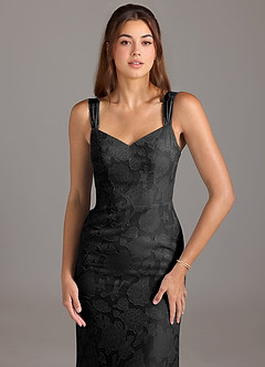 Azazie Denice Vestidos de madrinha de casamento Vestir Preto de Esgotamento Floral de Linha A com Plissado image4