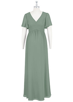 Azazie Verna Brautjungfernkleider für Schwangere A-Linie V-Hals Gerüscht Chiffon Bodenlänge Kleid image7