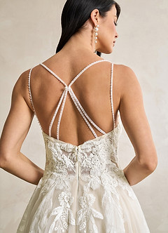 Azazie Lorenza Wedding Dresses Diamond White Champagne A-Line V-Neck Sequins Tulle Dress image8