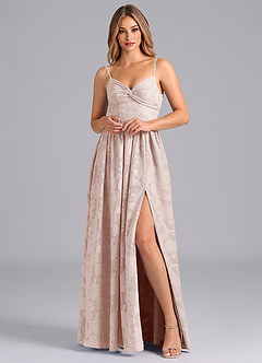 Azazie Zeya Bridesmaid Dresses Blushing Pink A-Line Bow Floral Burnout Dress image3