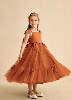 Azazie Jaci Flower Girl Dresses Cinnamon A-Line Spaghetti Strap Chiffon Dress image2