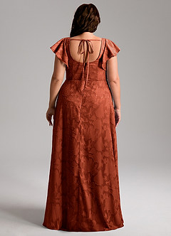 Azazie Bondi 신부 들러리 드레스 A라인 사이드 슬릿 플로럴 번아웃 바닥 길이 드레스 image8