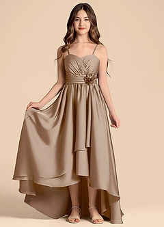 Azazie Catalina Junior Vestido de Gris Pardo de Satén Elástico de Corte en A con Escote de Corazón image5