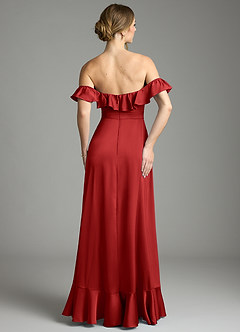 Azazie Lyra Bridesmaid Dresses Pomegranate A-Line Off the Shoulder Stretch Satin Convertible Dress image10