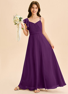 Azazie Kelsea Junior Abito A-Line in Chiffon Increspato Uva image3