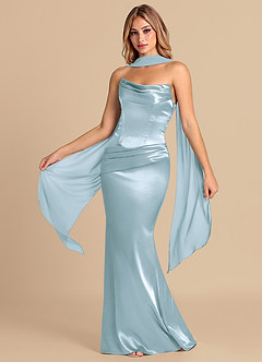 Azazie Sorrel 신부 들러리 드레스 인어 코르셋 메탈릭 새틴 바닥 길이 드레스 image1