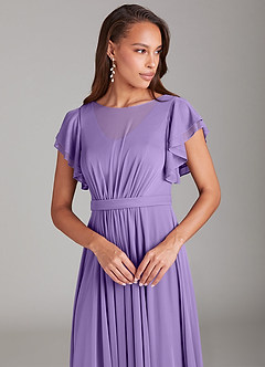 Azazie Daphne Modest Bridesmaid Dresses A-Line Ruched Mesh Floor-Length Dress image4