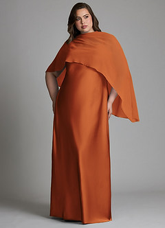 Azazie Jaleesa Bridesmaid Dresses Cinnamon Sheath High Neck Stretch Satin Dress image9
