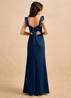 Azazie Novalie Girls Formal Robe Demoiselle D'honneur Fillette Robe Sirène en Satin extensible Arc Bleu Marine Foncé image1