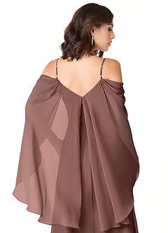 Azazie Cienna Jurken voor bruidsmeisjes Jurk van Chiffon met A-Lijn Off the Shoulder Espresso image3