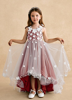 Azazie Celia Flower Girl Dresses Terracotta A-Line Lace Tulle Dress image4