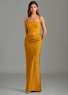 Azazie Emilia Bridesmaid Dresses Butterscotch Mermaid Strapless Stretch Satin Dress image4