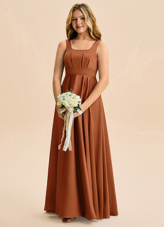 Azazie Gabby Junior Linia A Pofałdowany Satyna elastyczna Długość podłogi Młodsza druhna Sukienka image3