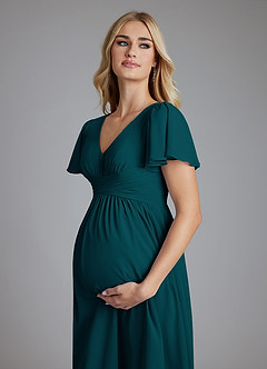Azazie Verna Maternity Bridesmaid Dresses A-Line V-Neck Ruched Chiffon Floor-Length Dress image5