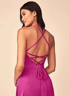 Azazie Mei Bridesmaid Dresses Fuchsia A-Line V-Neck Stretch Satin Dress image3