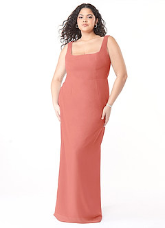 Azazie Flori Abiti da Damigella Abito Tubino in Chiffon Scollo quadrato Salmone Rosa image9